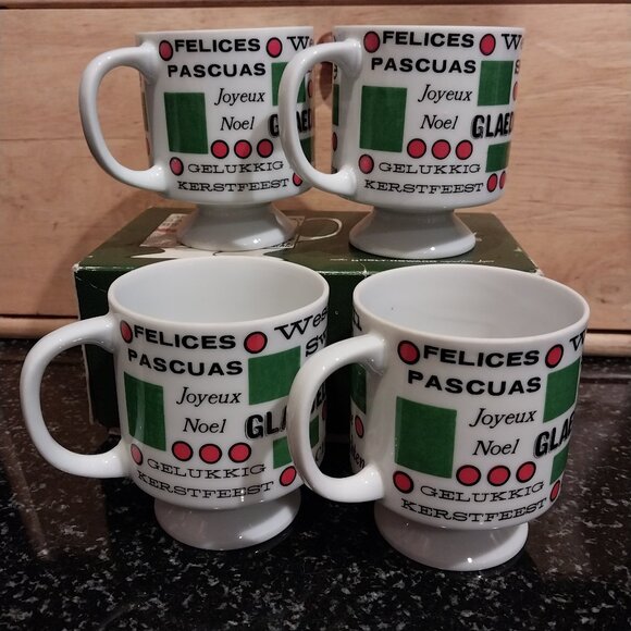 BA/2nd Ch Vtg 60s Holt Howard Round The World Christmas Ceramic Mugs Set of 4 - Picture 1 of 5